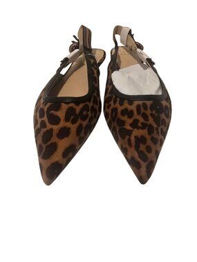 Leopard Print Pointed-Toe Slingback Flats With Bow Accent Size 7.5